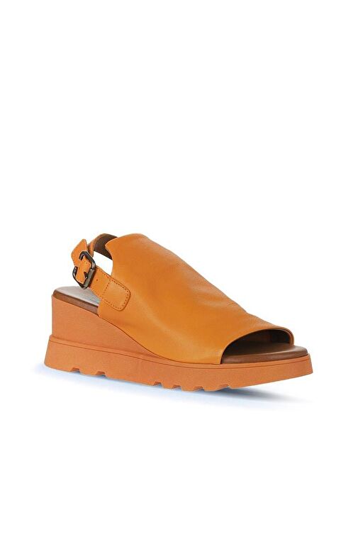 Bueno Shoes Turuncu Deri Kadın Dolgu Topuklu Sandalet 01wy8603 - Görsel 4