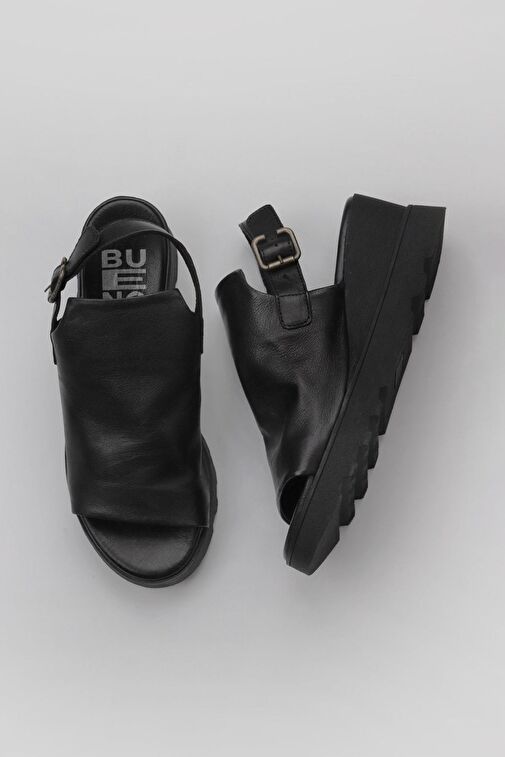 Bueno Shoes Siyah Deri Kadın Dolgu Topuklu Sandalet 01wy8603 - Görsel 2