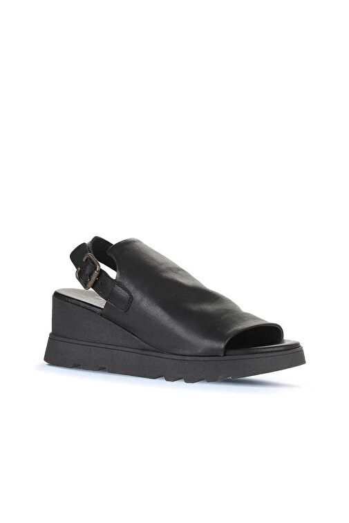 Bueno Shoes Siyah Deri Kadın Dolgu Topuklu Sandalet 01wy8603 - Görsel 4