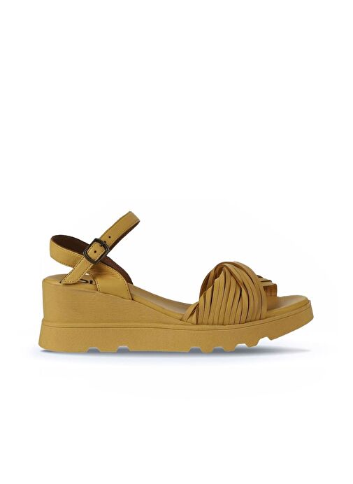 Bueno Shoes Sarı Deri Kadın Dolgu Topuklu Sandalet 01wy8609 - Görsel 2