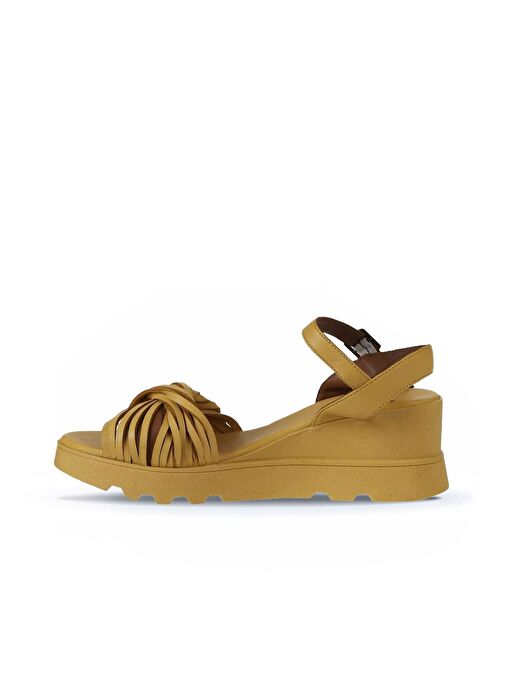 Bueno Shoes Sarı Deri Kadın Dolgu Topuklu Sandalet 01wy8609 - Görsel 5