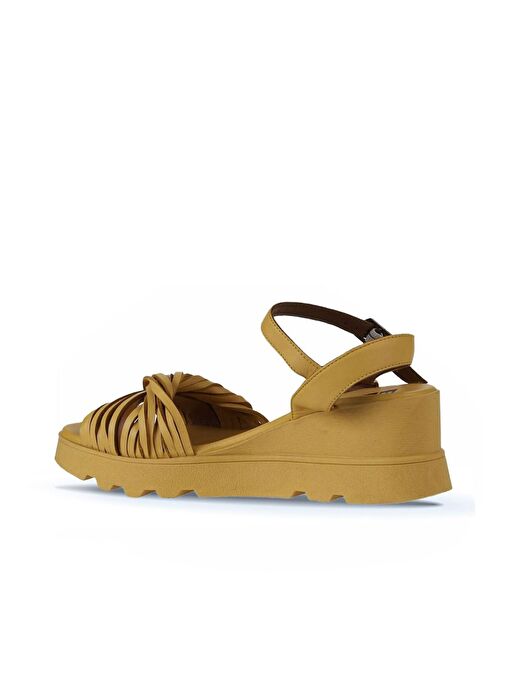 Bueno Shoes Sarı Deri Kadın Dolgu Topuklu Sandalet 01wy8609 - Görsel 6