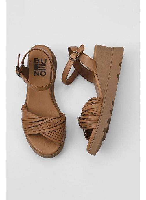Bueno Shoes Taba Taba Deri Kadın Dolgu Topuklu Sandalet 01wy8609 - Görsel 3