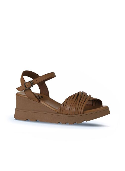 Bueno Shoes Taba Taba Deri Kadın Dolgu Topuklu Sandalet 01wy8609 - Görsel 4