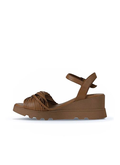 Bueno Shoes Taba Taba Deri Kadın Dolgu Topuklu Sandalet 01wy8609 - Görsel 5
