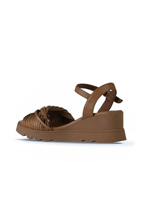 Bueno Shoes Taba Taba Deri Kadın Dolgu Topuklu Sandalet 01wy8609 - Görsel 6