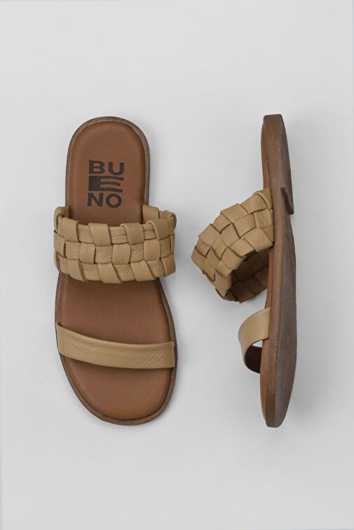 Bueno Shoes Bej Deri Kadın Düz Terlik 01wy2006 - Görsel 2