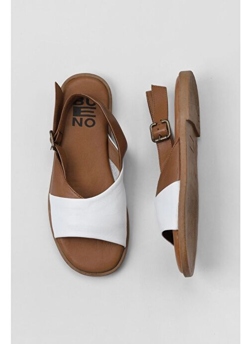 Bueno Shoes Beyaz Kahve Deri Kadın Düz Sandalet 01wy2015 - Görsel 2