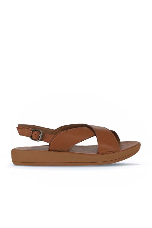 Bueno Shoes Taba Koyu Deri Kadın Dolgu Topuklu Sandalet 01wy2302 - Görsel 3