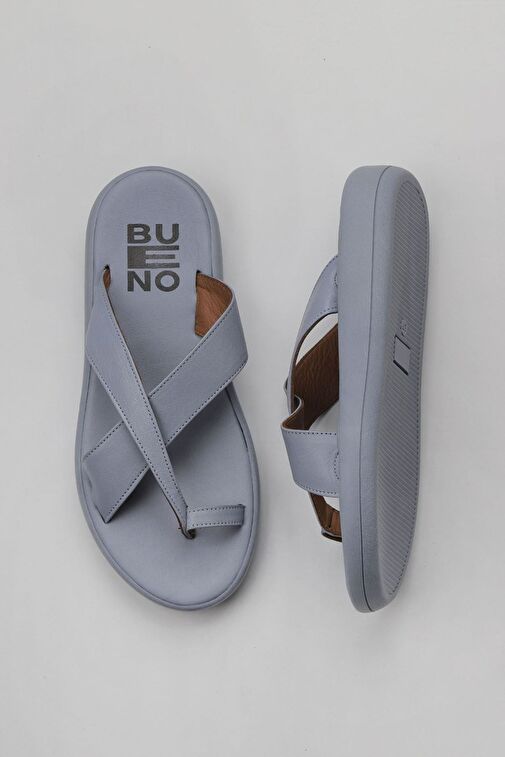 Bueno Shoes Mavi Deri Kadın Parmak Arası Terlik 01wy2308 - Görsel 2