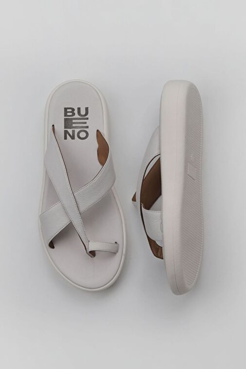 Bueno Shoes Beyaz Kırık Deri Kadın Parmak Arası Terlik 01wy2308 - Görsel 2