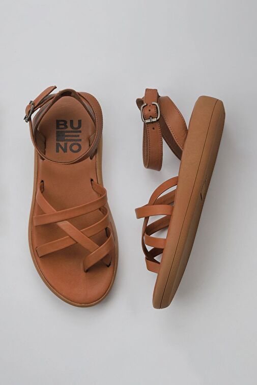 Bueno Shoes Taba Koyu Deri Kadın Parmak Arası Sandalet 01wy2315 - Görsel 2