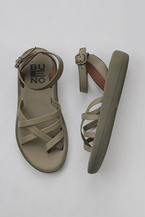 Bueno Shoes Haki Deri Kadın Parmak Arası Sandalet 01wy2315 - Görsel 2