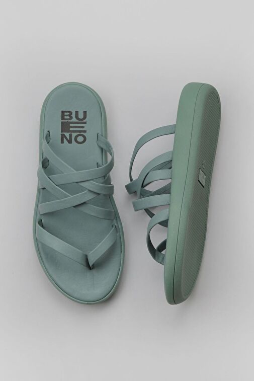 Bueno Shoes Yeşil Açık Deri Kadın Parmak Arası Terlik 01wy2317 - Görsel 2