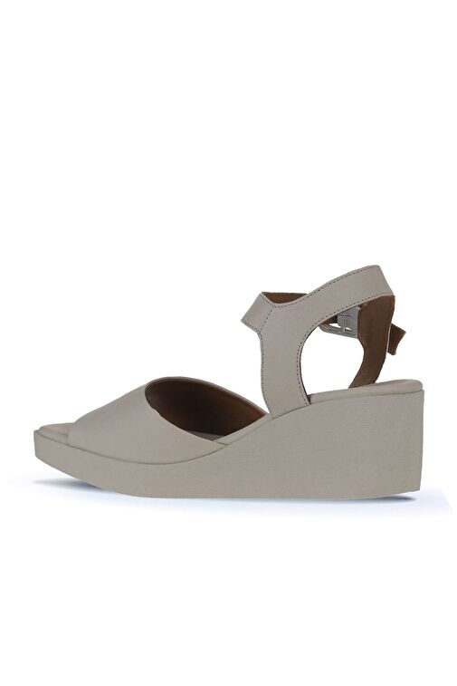 Bueno Shoes Krem Deri Kadın Dolgu Topuklu Sandalet 01wy2400 - Görsel 6