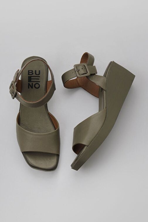 Bueno Shoes Haki Deri Kadın Dolgu Topuklu Sandalet 01wy2400 - Görsel 2