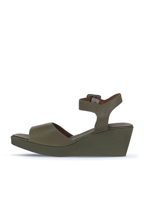 Bueno Shoes Haki Deri Kadın Dolgu Topuklu Sandalet 01wy2400 - Görsel 5