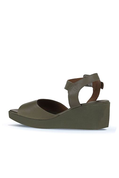 Bueno Shoes Haki Deri Kadın Dolgu Topuklu Sandalet 01wy2400 - Görsel 6