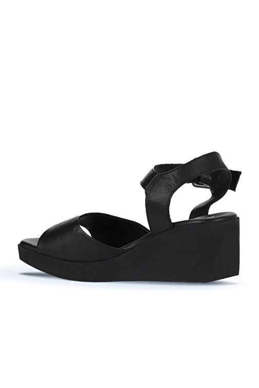 Bueno Shoes Siyah Deri Kadın Dolgu Topuklu Sandalet 01wy2400 - Görsel 6