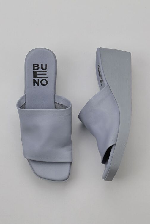 Bueno Shoes Mavi Deri Kadın Dolgu Topuklu Terlik 01wy2404 - Görsel 2