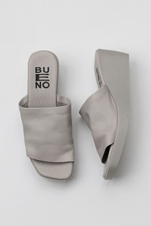 Bueno Shoes Ekru Deri Kadın Dolgu Topuklu Terlik 01wy2404 - Görsel 2