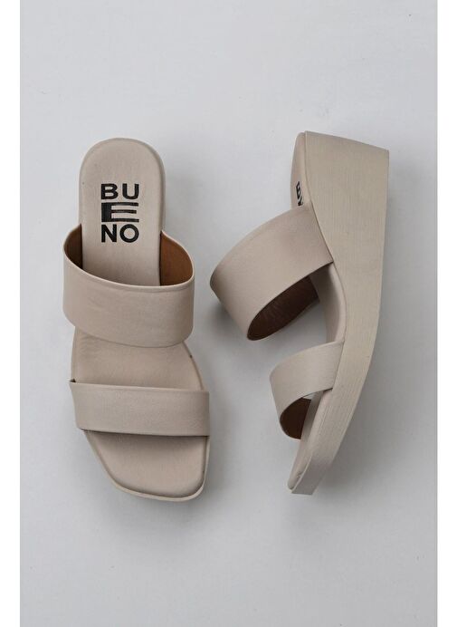 Bueno Shoes Krem Deri Kadın Dolgu Topuklu Terlik 01wy2409 - Görsel 2