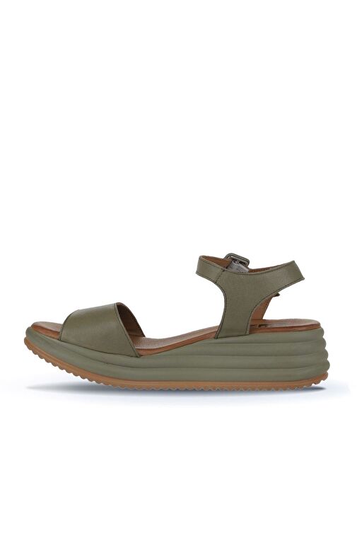 Bueno Shoes Haki Deri Kadın Dolgu Topuklu Sandalet 01wy5700 - Görsel 5