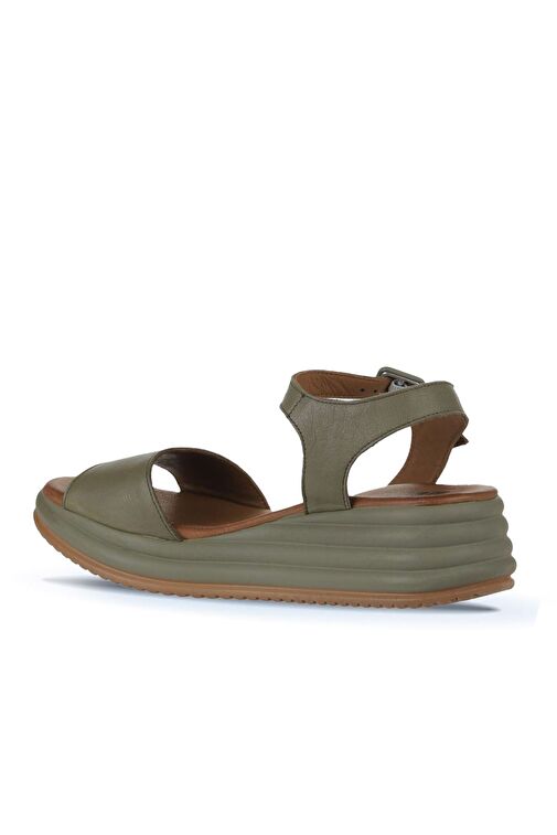 Bueno Shoes Haki Deri Kadın Dolgu Topuklu Sandalet 01wy5700 - Görsel 6