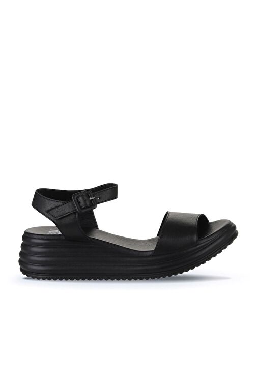 Bueno Shoes Siyah Deri Kadın Dolgu Topuklu Sandalet 01wy5700 - Görsel 2