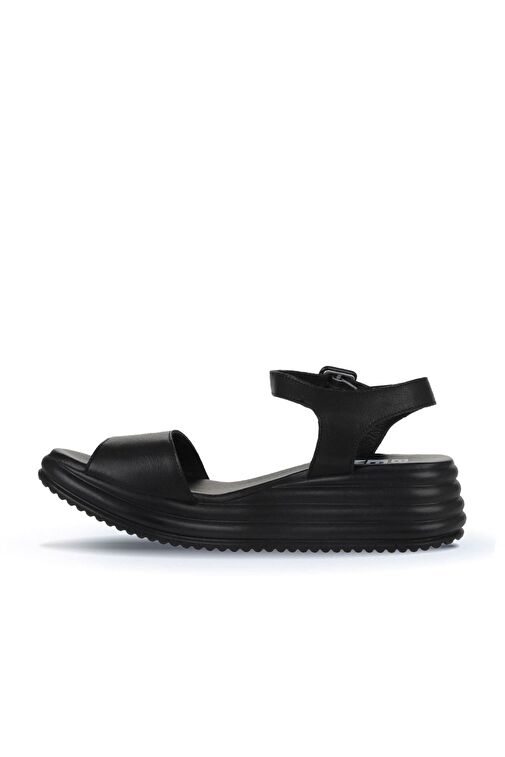 Bueno Shoes Siyah Deri Kadın Dolgu Topuklu Sandalet 01wy5700 - Görsel 5