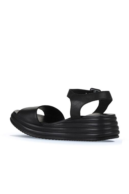Bueno Shoes Siyah Deri Kadın Dolgu Topuklu Sandalet 01wy5700 - Görsel 6