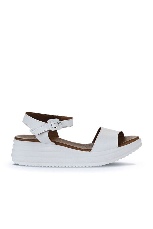 Bueno Shoes Beyaz Deri Kadın Dolgu Topuklu Sandalet 01wy5700 - Görsel 2