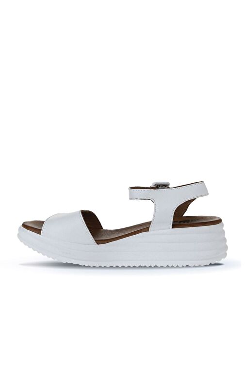 Bueno Shoes Beyaz Deri Kadın Dolgu Topuklu Sandalet 01wy5700 - Görsel 5