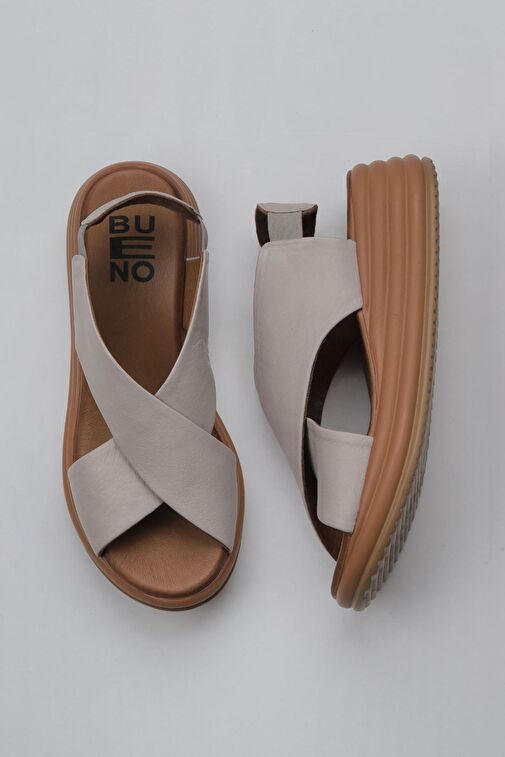 Bueno Shoes Gri Deri Kadın Dolgu Topuklu Sandalet 01wy5703 - Görsel 2
