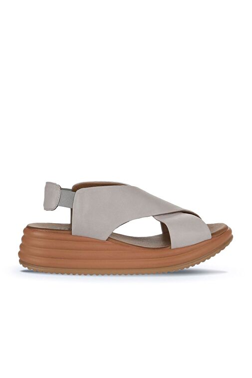 Bueno Shoes Gri Deri Kadın Dolgu Topuklu Sandalet 01wy5703 - Görsel 3