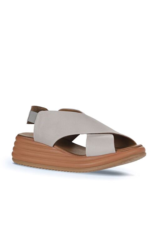 Bueno Shoes Gri Deri Kadın Dolgu Topuklu Sandalet 01wy5703 - Görsel 4