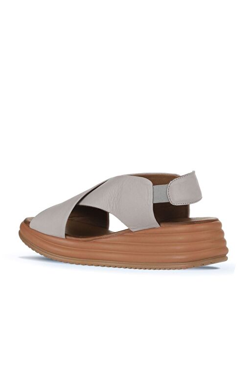 Bueno Shoes Gri Deri Kadın Dolgu Topuklu Sandalet 01wy5703 - Görsel 6