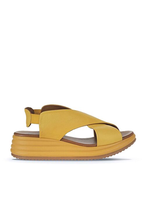 Bueno Shoes Sarı Deri Kadın Dolgu Topuklu Sandalet 01wy5703 - Görsel 2