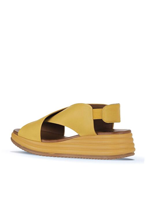 Bueno Shoes Sarı Deri Kadın Dolgu Topuklu Sandalet 01wy5703 - Görsel 6