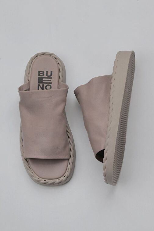 Bueno Shoes Gri Deri Kadın Düz Terlik 01wy9109 - Görsel 2