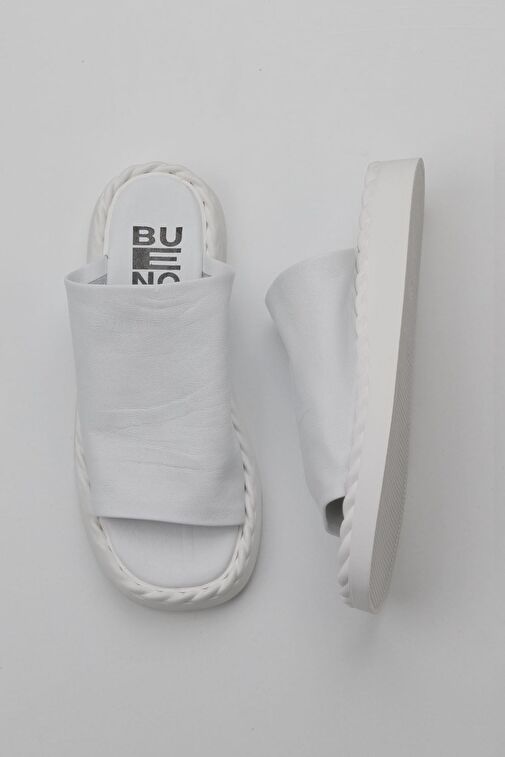 Bueno Shoes Beyaz Deri Kadın Düz Terlik 01wy9109 - Görsel 2