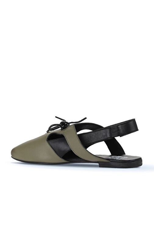 Bueno Shoes Haki Siyah Deri Kadın Düz Sandalet 01wy1803 - Görsel 5