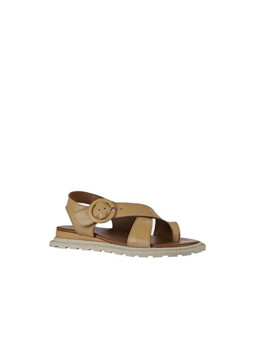 Bueno Shoes Bej Deri Kadın Parmak Arası Sandalet 01wy5408 - Görsel 4
