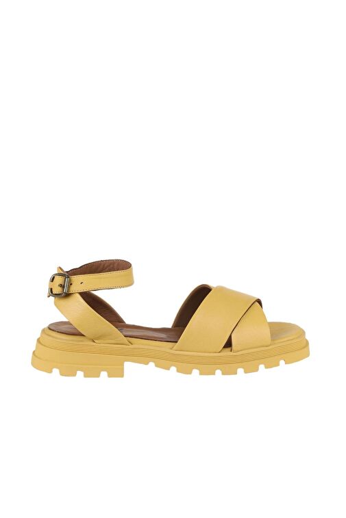 Bueno Shoes Sarı Deri Kadın Dolgu Topuklu Sandalet 01wy5508 - Görsel 3