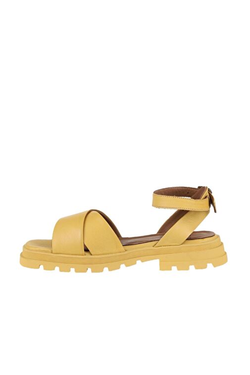 Bueno Shoes Sarı Deri Kadın Dolgu Topuklu Sandalet 01wy5508 - Görsel 5