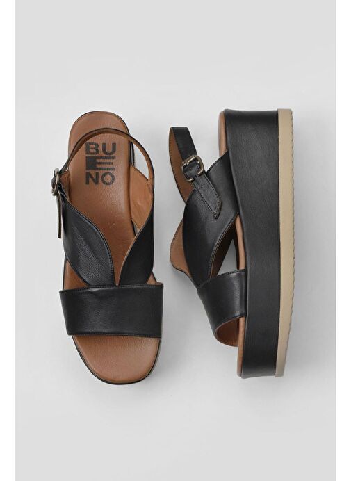 Bueno Shoes Siyah Deri Kadın Dolgu Topuklu Sandalet 01wy5800 - Görsel 2