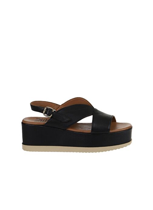 Bueno Shoes Siyah Deri Kadın Dolgu Topuklu Sandalet 01wy5800 - Görsel 3