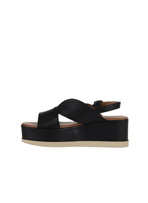 Bueno Shoes Siyah Deri Kadın Dolgu Topuklu Sandalet 01wy5800 - Görsel 5