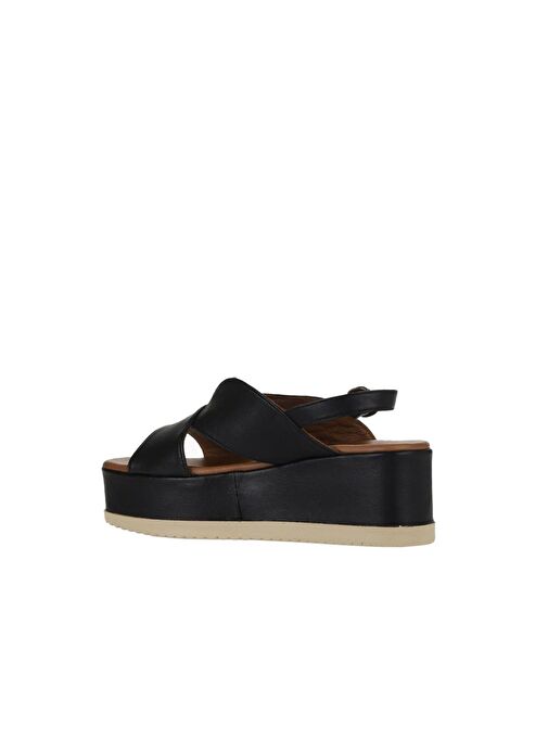 Bueno Shoes Siyah Deri Kadın Dolgu Topuklu Sandalet 01wy5800 - Görsel 6