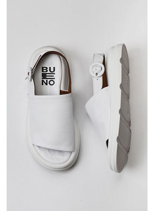 Bueno Shoes Beyaz Deri Kadın Dolgu Topuklu Sandalet 01wy9410 - Görsel 2